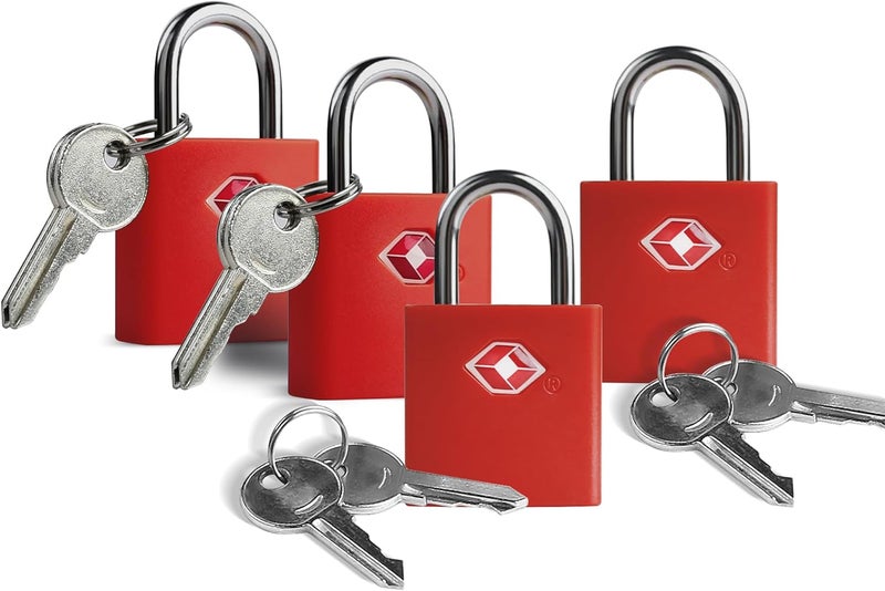 UP Security TSA Locks for Luggage with Key, Travel Luggage Locks TSA Approved 4 Pack, Small Padlock with Key, Same Keyed Mini Padlock for Suitcase, Backpack, Bag, Purse, Tent, Zipper, Tool Box (Red) - Image 1